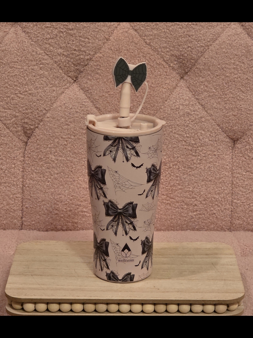 Whimsy Goth Bow & Bat Halloween Tumbler with Straw